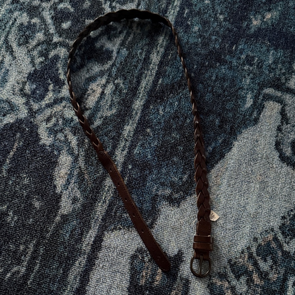 Hollister Braided Brown Leather Belt with Metal Buckle